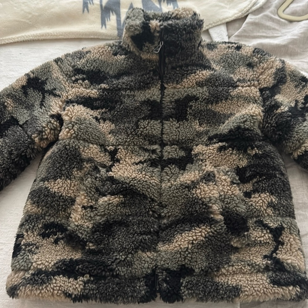 Fuzzy army print jacket